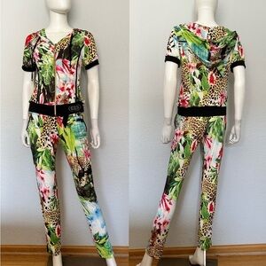 NWT WOMEN SET HOODED JACKET/PANTS ZIPPED ANIMAL/FLORAL TRACKSUIT LOUNGEWEAR‎